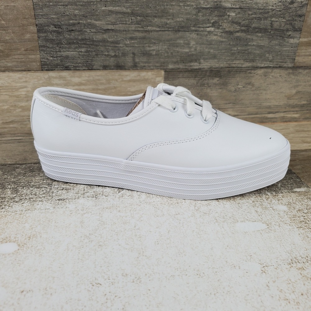 Keds Point Womens Shoe Sz 6.5 M White Leather Round Toe Lace Up Platform Sneaker